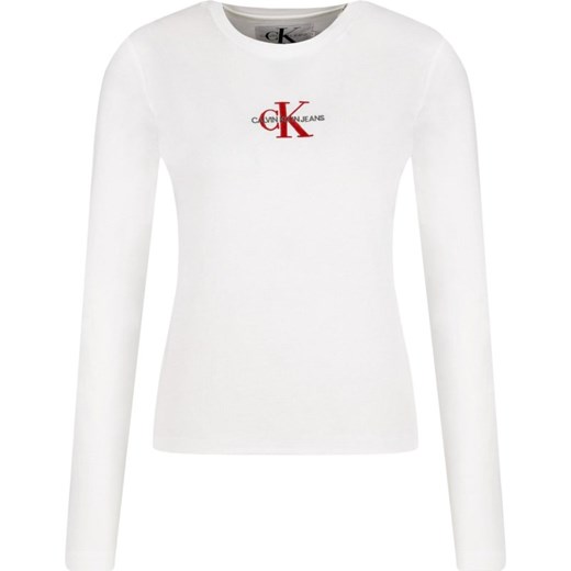 Bluzka damska Calvin Klein biała z okrągłym dekoltem z długim rękawem 
