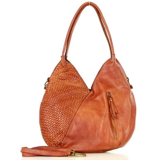 Shopper bag Mazzini matowa pomarańczowy średniej wielkości bez dodatków na ramię 