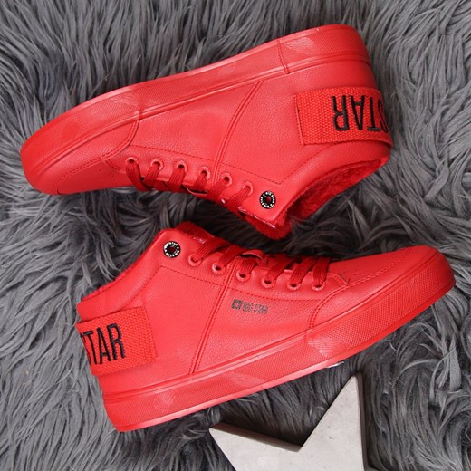 Buty sportowe damskie czerwone Big Star w stylu młodzieżowym sznurowane na płaskiej podeszwie młodzieżowe 