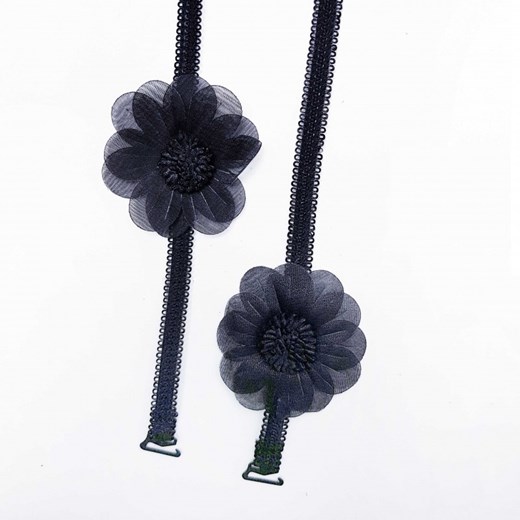 Ozdobne ramiączka do biustonosza czarne kwiaty BS000951    Beauty_senses