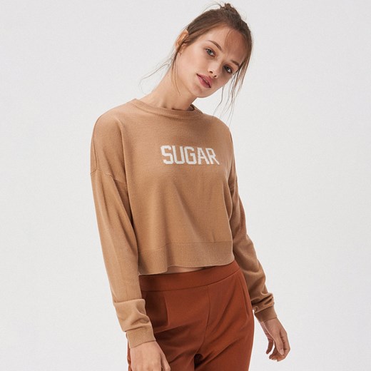 Sinsay - Krótki sweter z hasłem - Kremowy  Sinsay S 