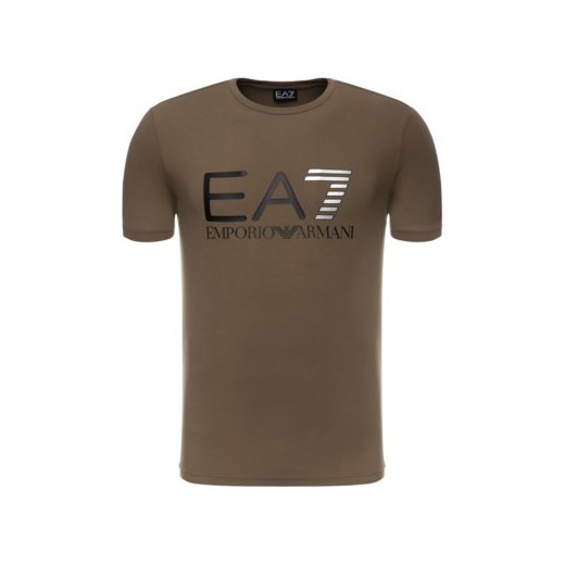 T-shirt męski brązowy Ea7 Emporio Armani z krótkim rękawem 
