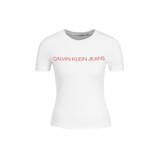 Bluzka damska biała Calvin Klein z okrągłym dekoltem z krótkim rękawem 