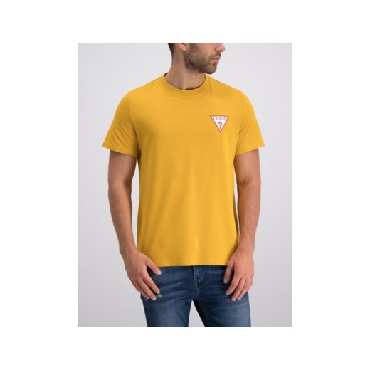 T-shirt męski żółty Guess casualowy z krótkim rękawem 