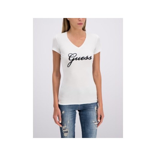 Bluzka damska biała Guess z napisem w serek 
