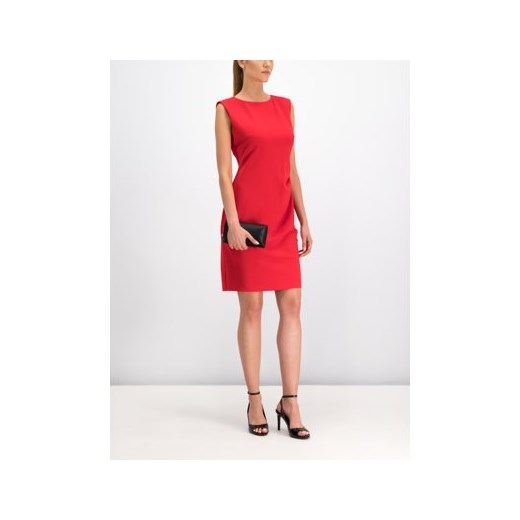 Sukienka czerwona Calvin Klein mini bez rękawów bez wzorów z okrągłym dekoltem 