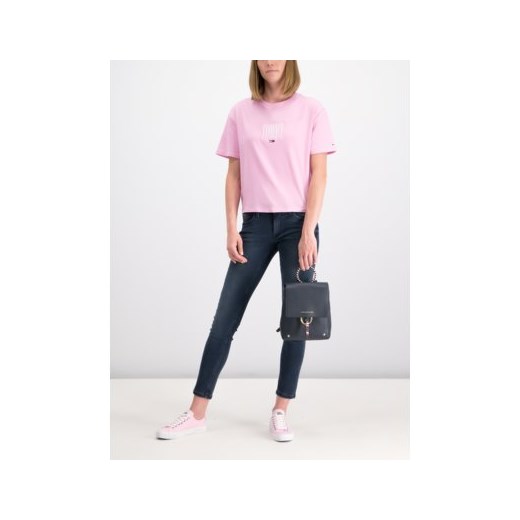 Tommy Jeans bluzka damska różowa z krótkimi rękawami casual z okrągłym dekoltem 