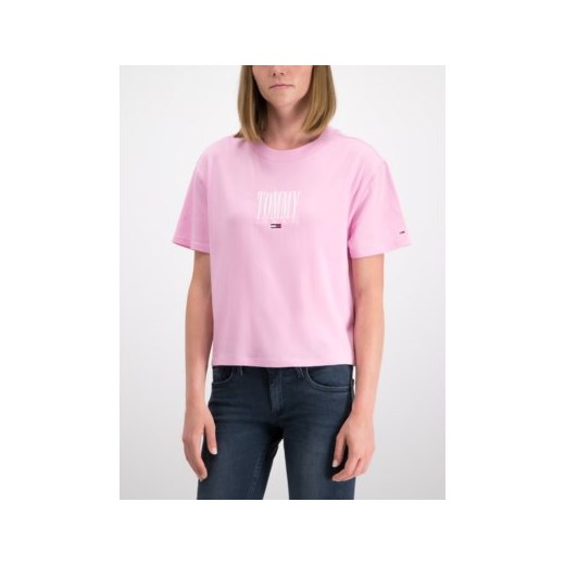 Różowa bluzka damska Tommy Jeans z okrągłym dekoltem z krótkimi rękawami 