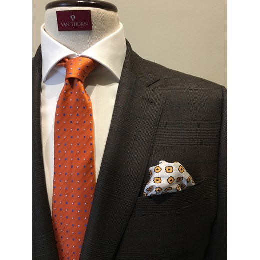 Elegancki pomarańczowy krawat VAN THORN w kropki