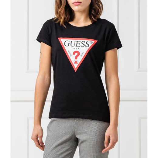 Bluzka damska Guess Underwear z krótkim rękawem młodzieżowa z napisami z okrągłym dekoltem 