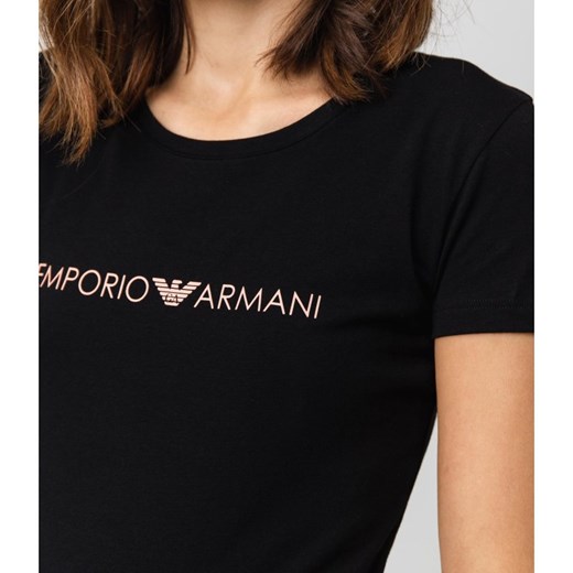 Bluzka damska czarna Emporio Armani w stylu młodzieżowym z napisami z krótkim rękawem 