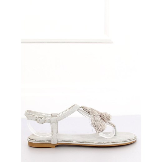 Sandały damskie białe Butymodne płaskie ze skóry ekologicznej z klamrą 