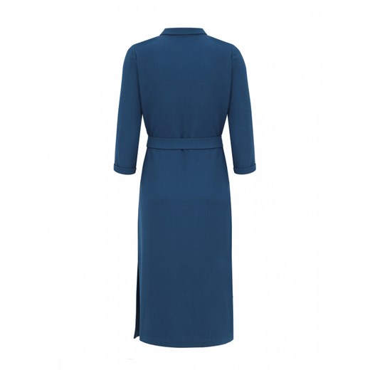Sukienka niebieska Potis & Verso z tkaniny z kołnierzykiem bez wzorów szmizjerka z długim rękawem midi 