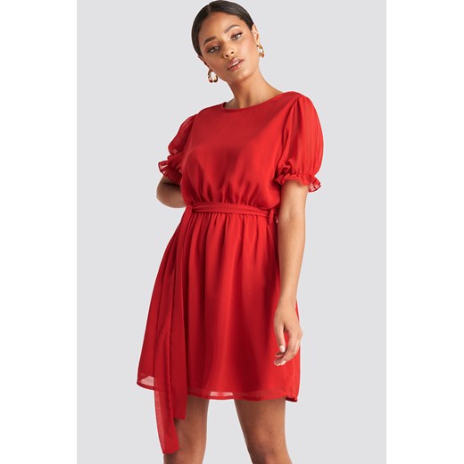 NA-KD Short Sleeve Chiffon Dress - Red  NA-KD 32 