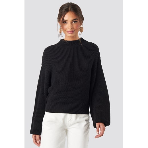 NA-KD Volume Sleeve High Neck Knitted Sweater - Black  NA-KD XS 