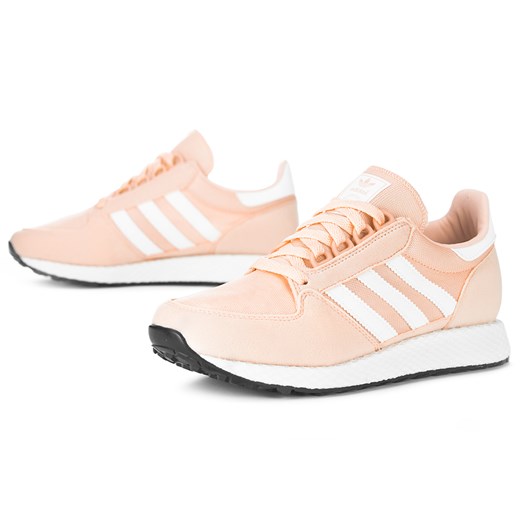 Buty sportowe damskie Adidas do biegania bez wzorów wiązane płaskie różowe z nubuku 
