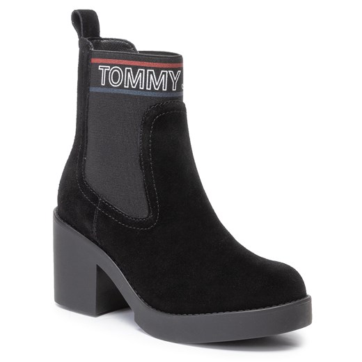 Botki TOMMY JEANS - Corpora Elastic Suede Boot EN0EN00629 Black 990 Tommy Jeans  38 eobuwie.pl