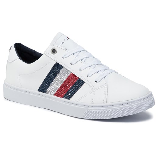 Sneakersy TOMMY HILFIGER - Crystal Leather Casual Sneaker FW0FW04299  White 100  Tommy Hilfiger 38 eobuwie.pl