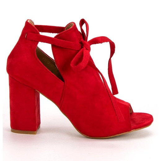 Sandały damskie Vinceza czerwone na obcasie ze skóry ekologicznej 