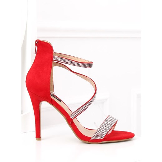 Sandały damskie Buty Butymodne czerwone na wysokim obcasie z zamkiem bez wzorów1 z zamszu 