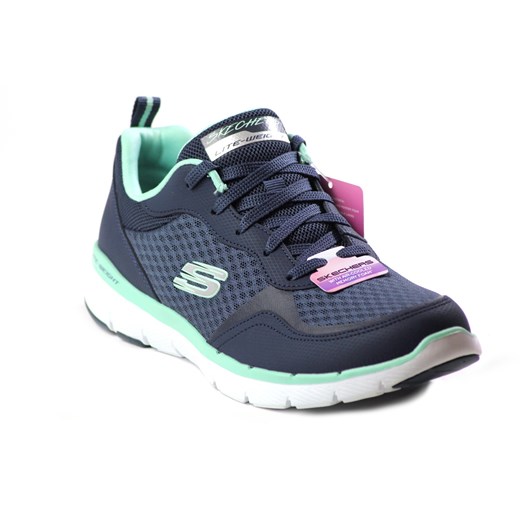 Granatowe buty sportowe damskie Skechers na fitness płaskie sznurowane 