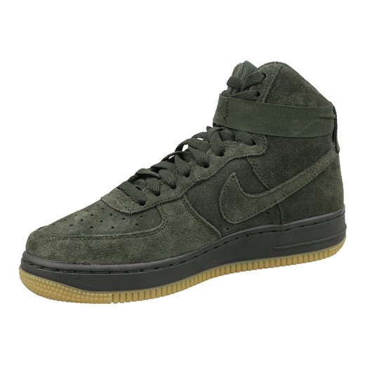 Buty sportowe damskie Nike do biegania air force zielone na płaskiej podeszwie skórzane wiązane 