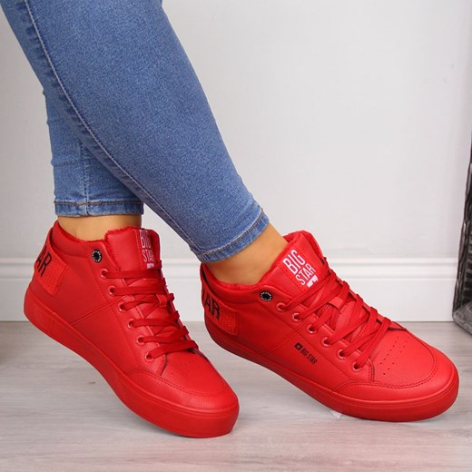 Buty sportowe damskie Big Star w stylu młodzieżowym czerwone na płaskiej podeszwie bez wzorów młodzieżowe 