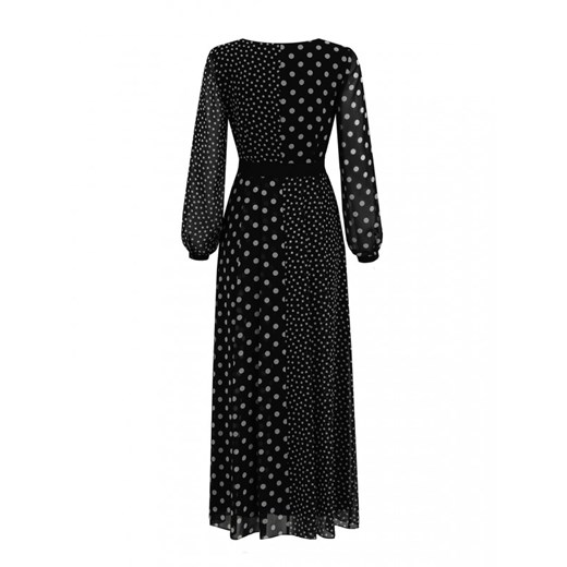 L’af sukienka z paskiem czarna z szyfonu rozkloszowana 