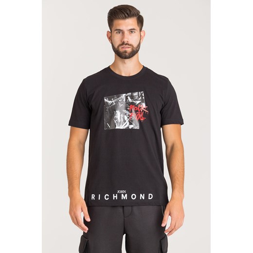 T-shirt męski czarny John Richmond z krótkimi rękawami młodzieżowy 