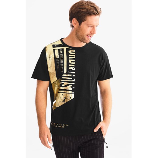 T-shirt męski Angelo Litrico czarny z krótkim rękawem młodzieżowy wiosenny 