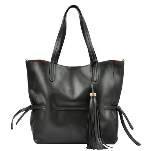 Shopper bag Innue elegancka skórzana matowa z frędzlami 