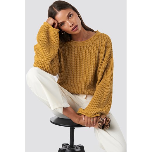 NA-KD sweter damski żółty z okrągłym dekoltem 