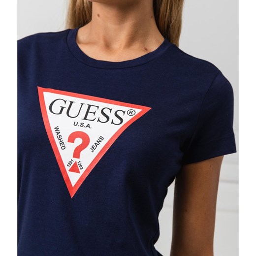 Bluzka damska Guess Jeans z krótkimi rękawami niebieska z napisami 