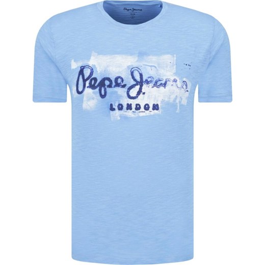 T-shirt męski Pepe Jeans niebieski z krótkim rękawem z napisami 