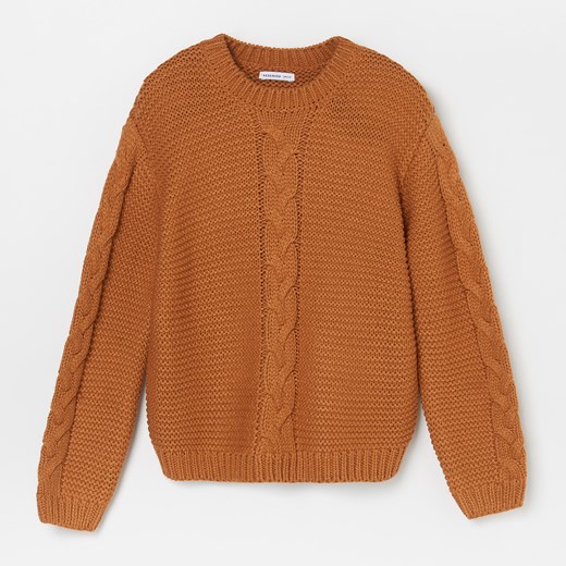 Reserved - Sweter z ozdobnym splotem - Żółty  Reserved 152 
