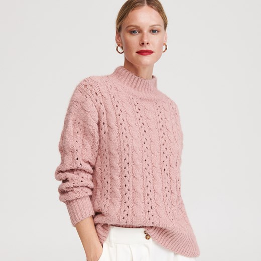 Reserved - Sweter ze stójką - Różowy  Reserved S 