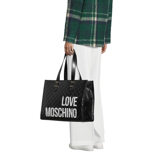 Love Moschino shopper bag bez dodatków czarna młodzieżowa ze skóry 