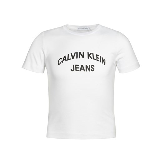 T-shirt chłopięce Calvin Klein biały z napisem z krótkim rękawem 