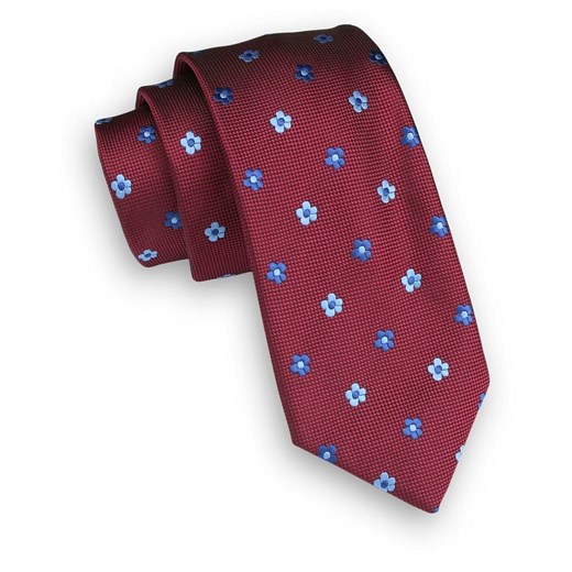 Ciemny Czerwony Klasyczny Męski Krawat -ALTIES- 6cm, w Granatowo-Niebieskie Kwiatki KRALTS0337 ze sklepu JegoSzafa.pl w kategorii Krawaty - zdjęcie 72971636