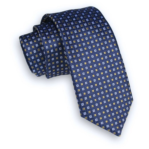 Granatowy Klasyczny Męski Krawat -ALTIES- 6cm, w Kwadraciki, Figury Geometryczne KRALTS0346 ze sklepu JegoSzafa.pl w kategorii Krawaty - zdjęcie 72971675