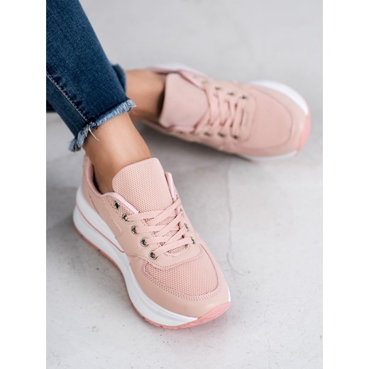Sneakersy damskie różowe CzasNaButy sznurowane gładkie 
