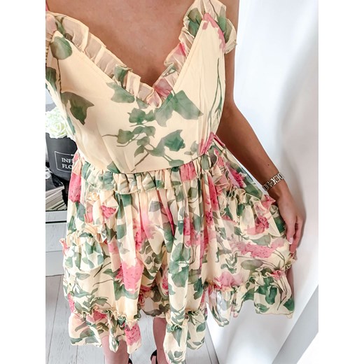 Sukienka na ramiączka w kwiatki śmietankowa  L'Amour M L'amour Boutique