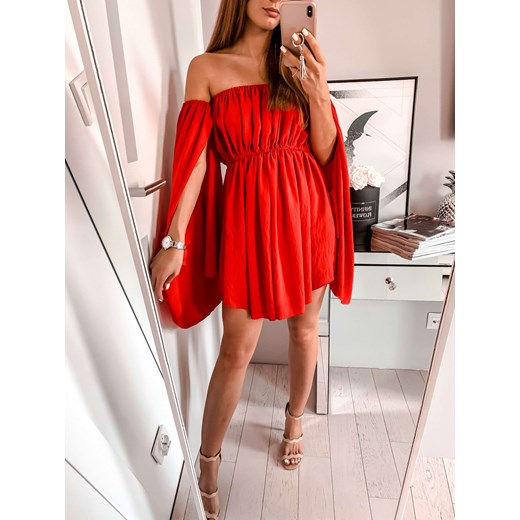 Sukienka Hiszpanka z rozcięciami na rękawach czerwona  L'Amour uniwersalny L'amour Boutique