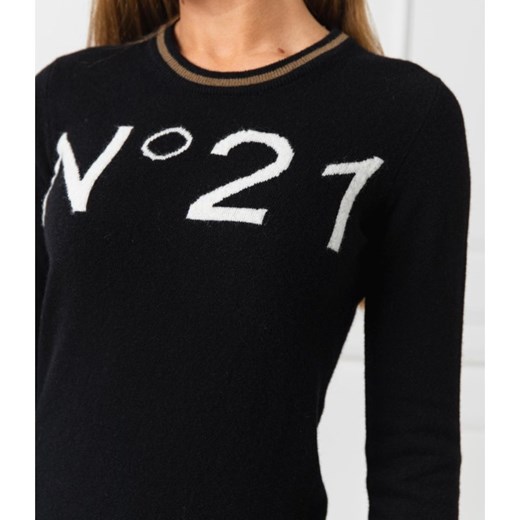 Sweter damski N21 czarny z okrągłym dekoltem z napisem casual 