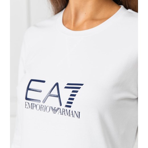 Bluza damska Emporio Armani casual krótka biała z napisami 