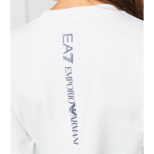 Bluza damska Emporio Armani biała casual z napisami jesienna krótka 
