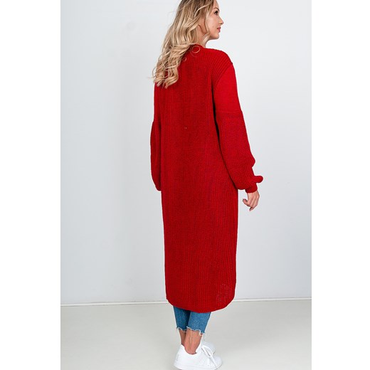 Zoio sweter damski z dekoltem w serek czerwony gładki casual 