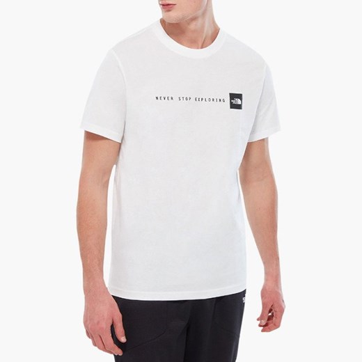 Biała koszulka sportowa The North Face z napisami 