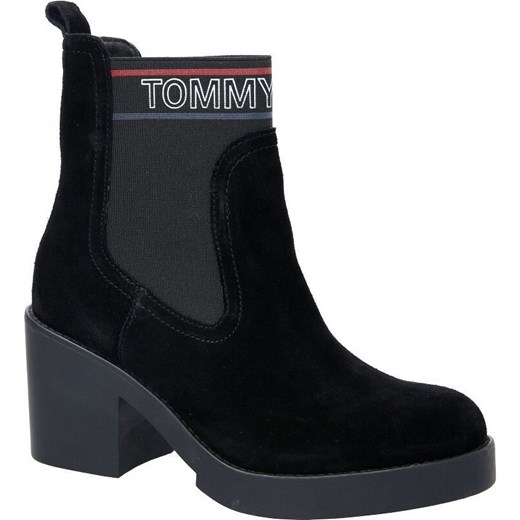 Tommy Jeans botki czarne bez zapięcia na obcasie skórzane 