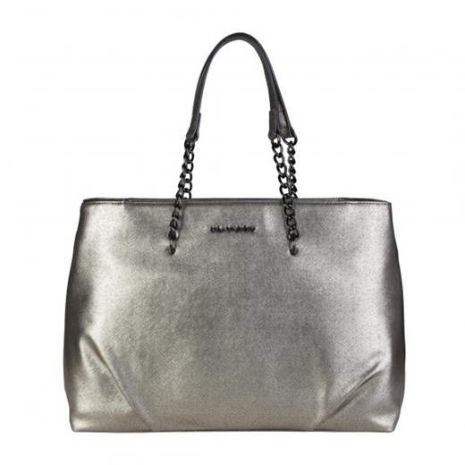 Shopper bag Blu Byblos lakierowana srebrna duża na ramię 